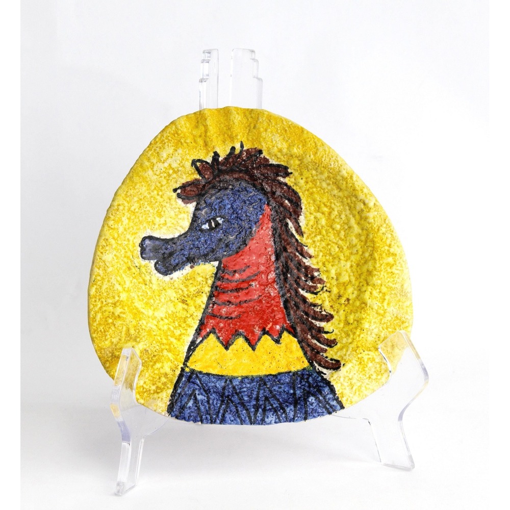 1960s Horse Art Dish Lava Glaze Textured Colorful Mid-Century Pottery Italy